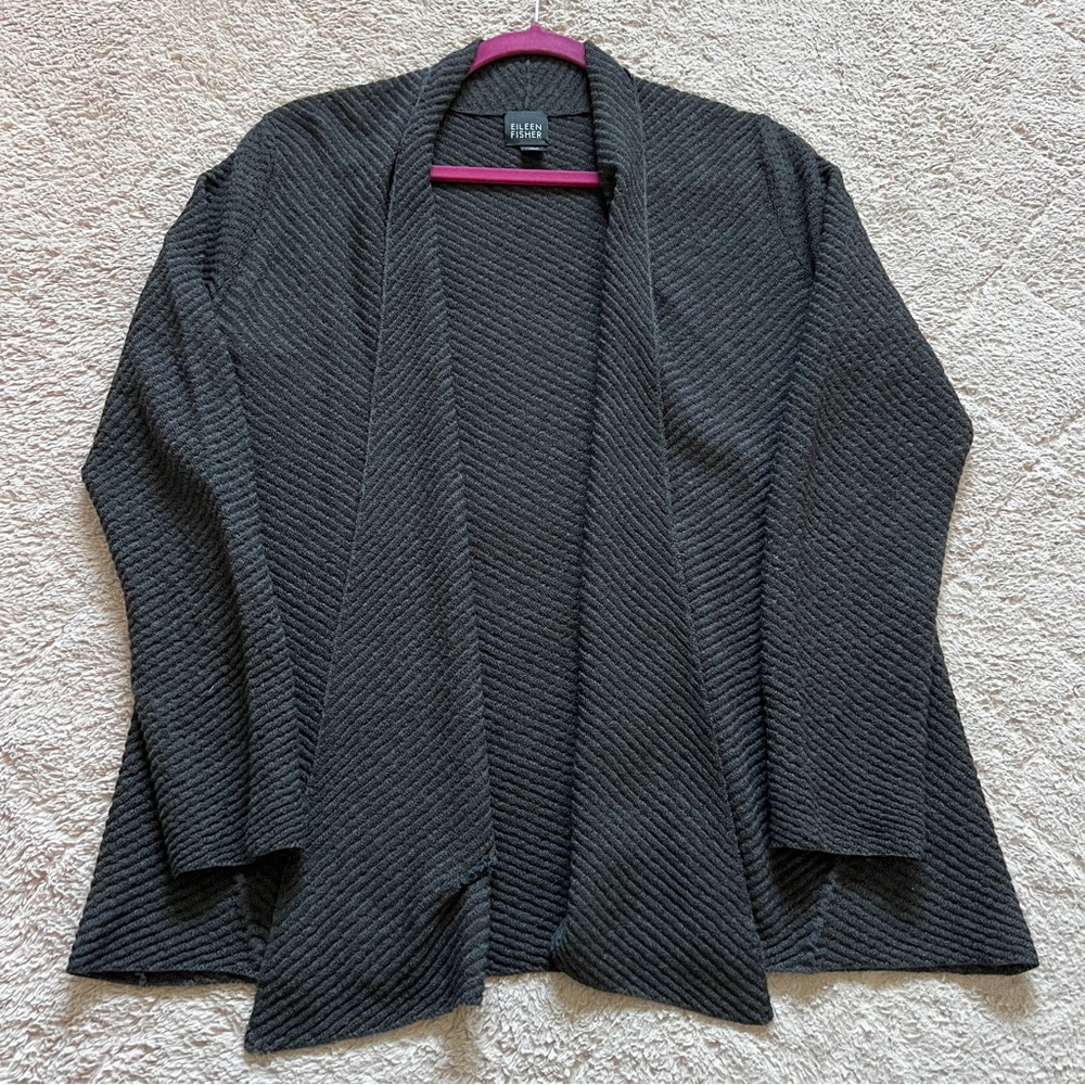 Eileen Fisher Open Front Wool Cardigan Preppy Old Money Minimalist Capsule Sz S